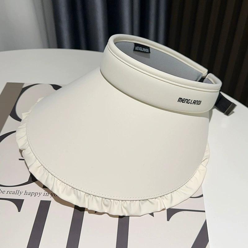 Sweetheart Ice Silk Wide-Brim Lace Sun Hat Breathable Open-Crown Visor With Uv Protection For Travel