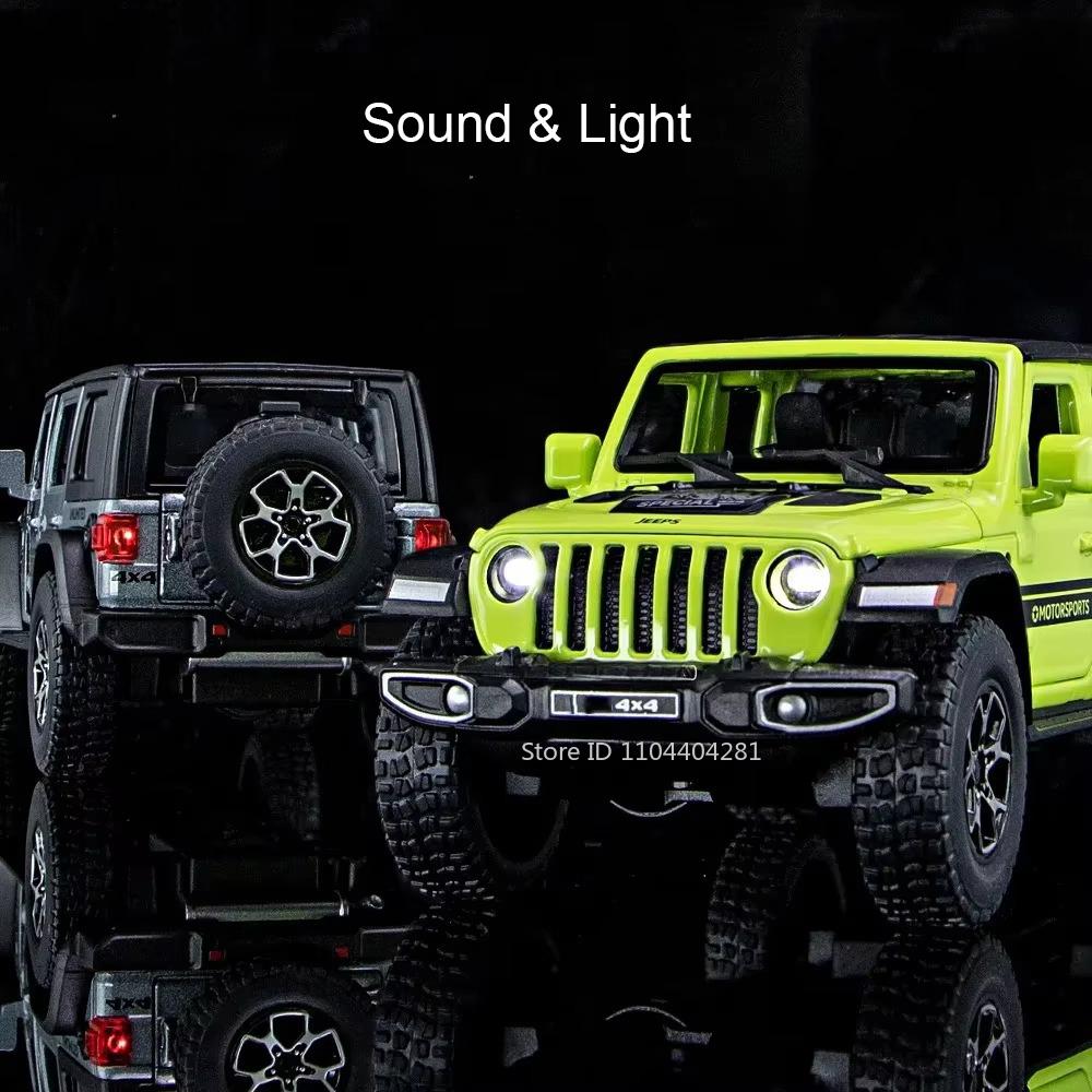 1:32 Wrangler Rubicon Model Toy Alloy Diecast Car Doors Opened Sound Light Pull Back Miniature Off-road Vehicle Kid Holiday Gift