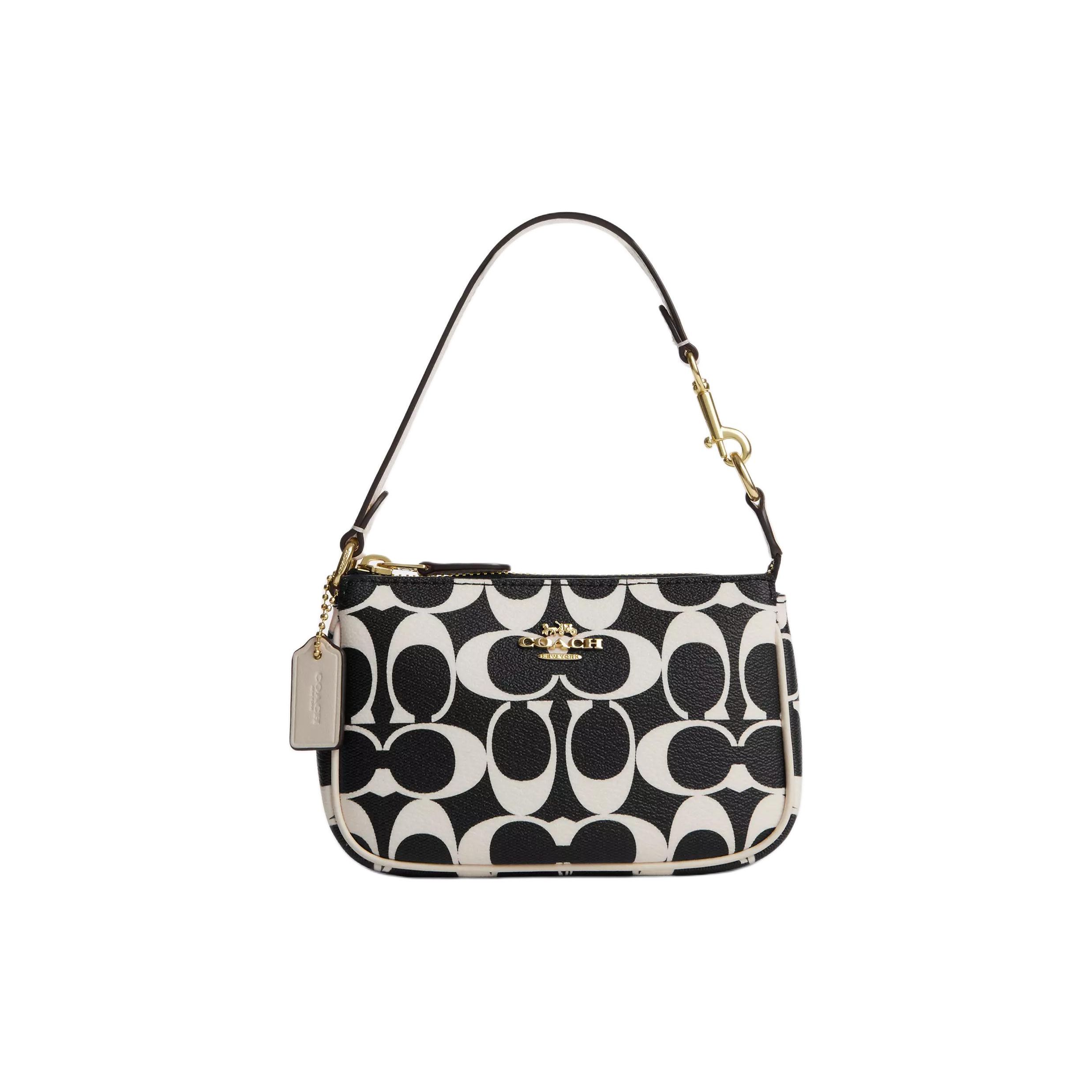 

Coach Nolita 15 Classic Monogram Zip Closure Leather Shoulder Bag Mini Women handbags Black White CP251-IMA47 Basic Set (Bag+Dust Bag)