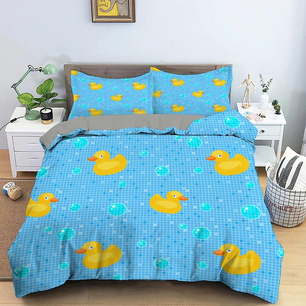 

Comforter Cartoon Yellow Duck King Queen Farm Lovely Animal Bedding Set Blue Bubble Soft Polyester Comforter Comforter (quilt)-EU Single(135*200cm)3pcs