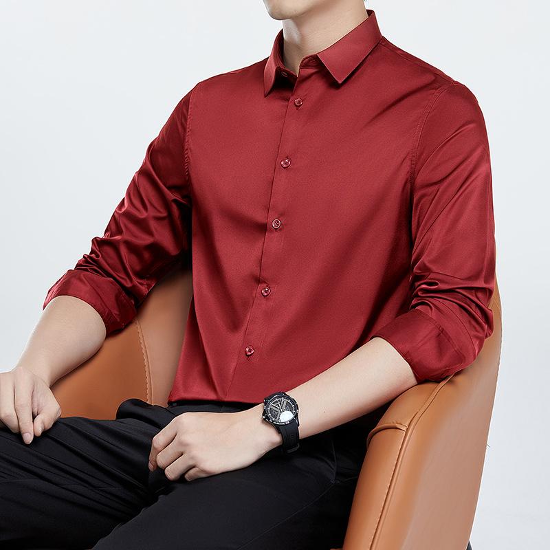 Mercerisiertes bügelfreies Hemd Herren Langarm Knitterfrei Business Anzug Hochzeitshemd Einfarbig