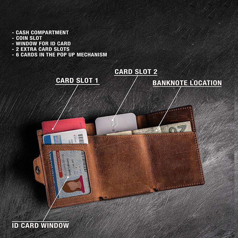 Genuine Leather RFID Card Holder for Men Minimalist Leather Credit Card Wallet with Coin Purse and Cash Slot Travel Small Purse