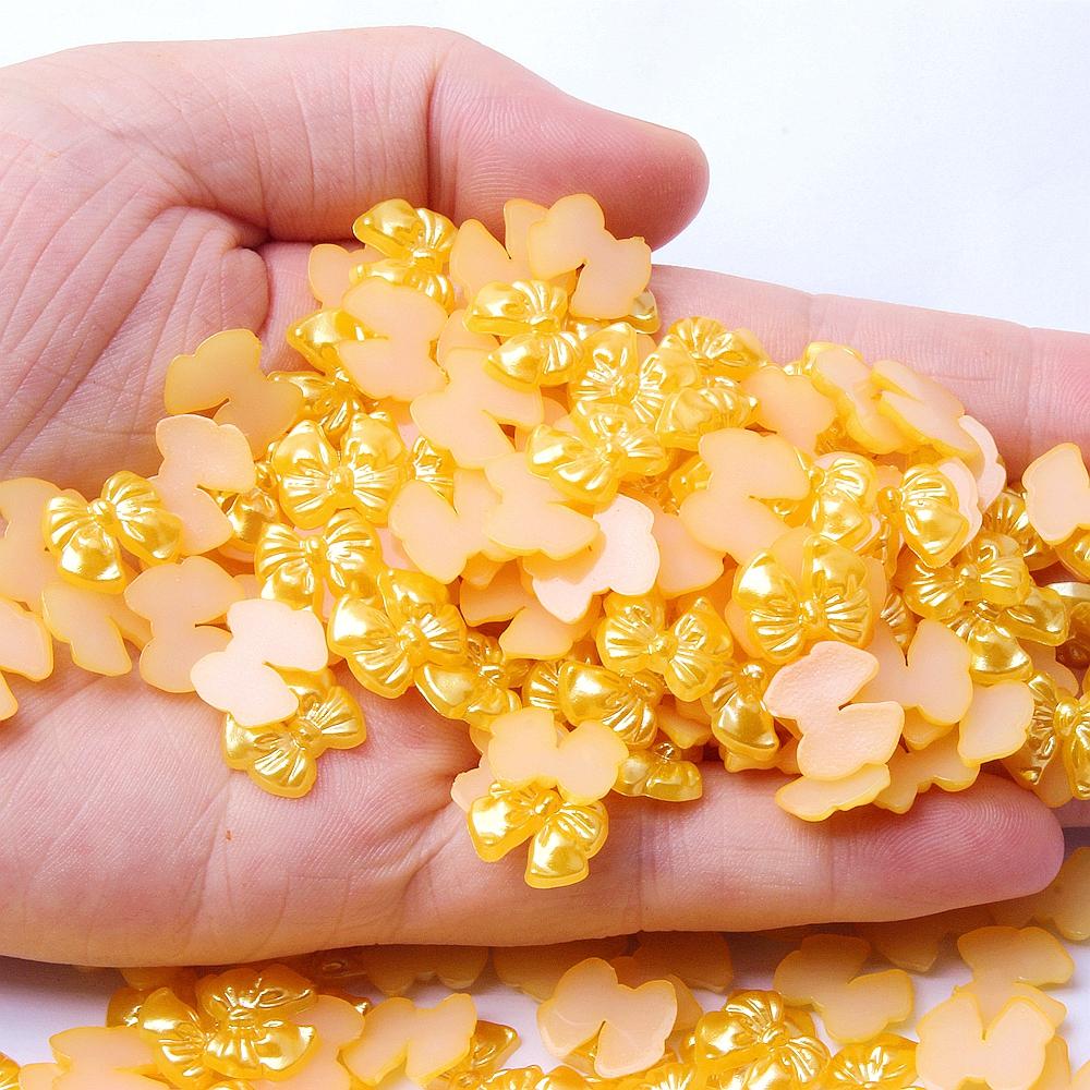 Resin Bow Tie Beads 13mm Flatback Rhinestones Colorful Loose Beads for DIY Hair Rope Scrunchie Jewelry Making 10g