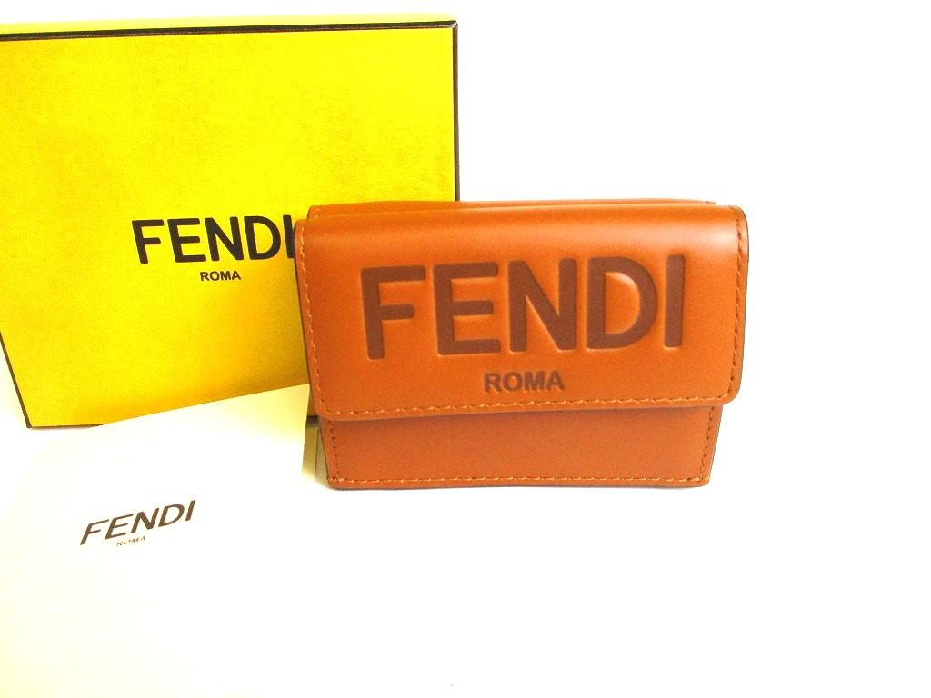 Authentic FENDI ROMA Brown Leather Trifold Wallet Compact Wallet # 9709  Refurbished