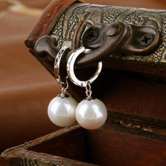 Women's Elegant Faux Pearl Dangle Eardrop Ear Hoop Earrings Jewelry Charm