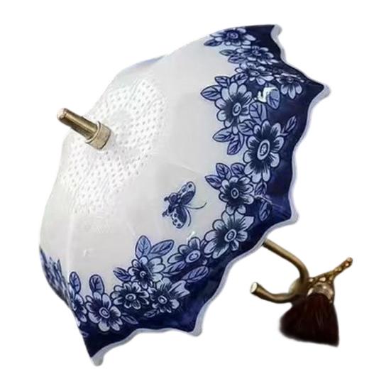 

Umbrella Shape Ceramic Tea Strainer Blue and White Hand-Painted Loose Leaf Filter with Rotating Design Tea Infuser for Kung Fu Coffee Brewing B