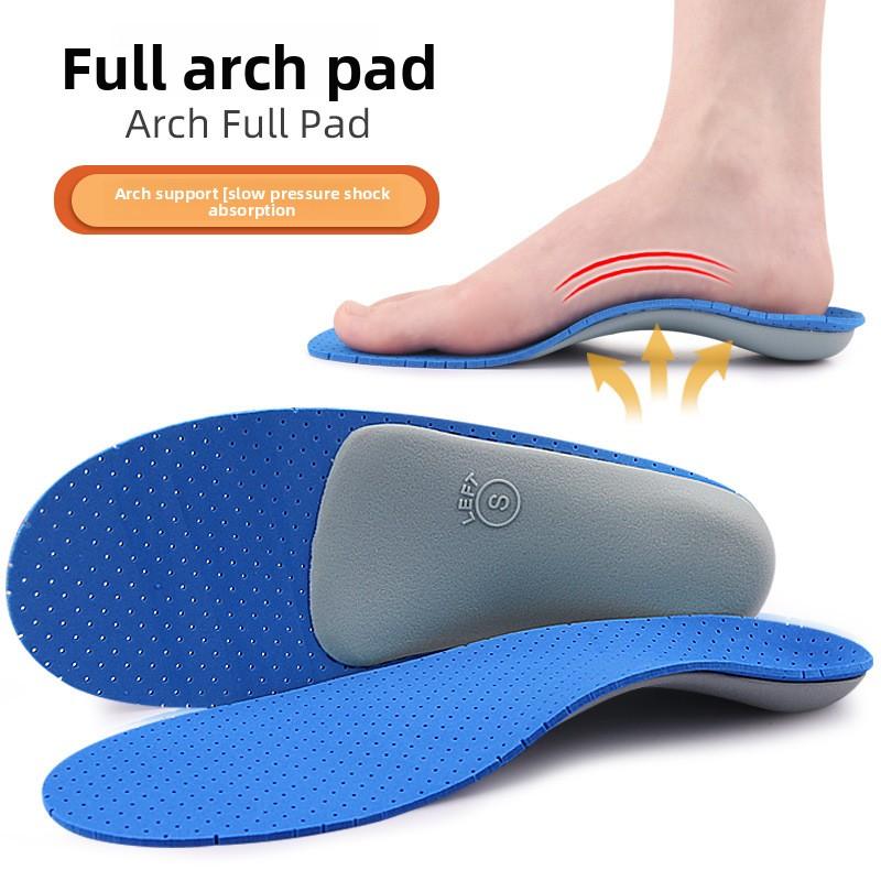 Arch Support EVA Elastic Shock Absorption Insole Blue Surface Gray Bottom Ventilation Hole Men's and Women's Orthopedic Arch Full Pad