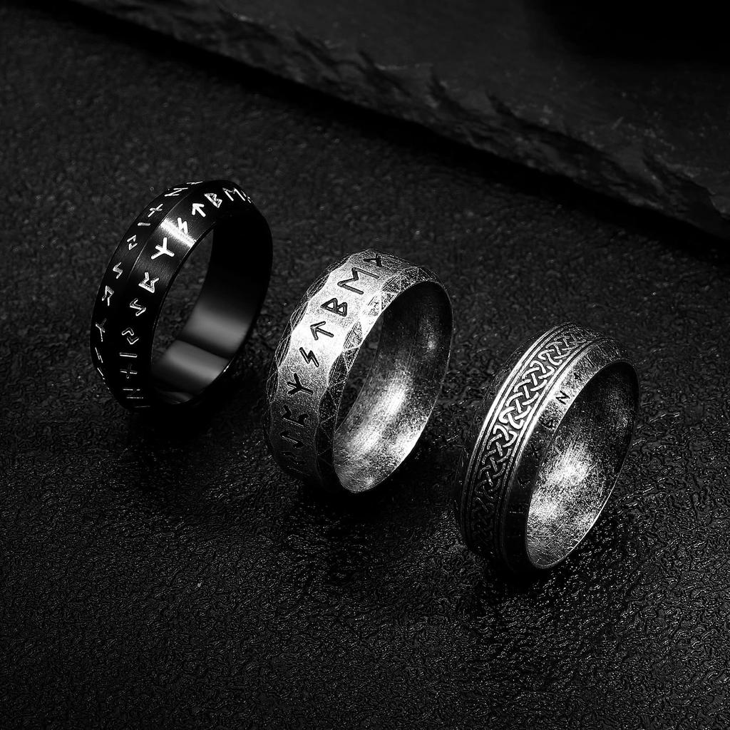 Vintage Noorse Viking Rune Ringen Voor Mannen Roestvrij Staal Keltische Knoop Sieraden Retro Koppel Amulet