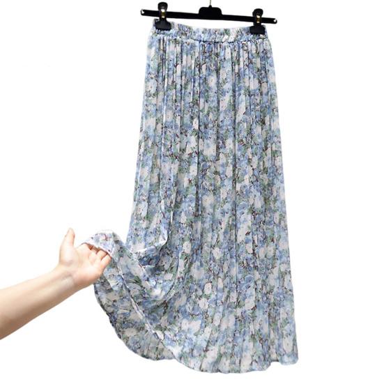 Blommig kjol Resår i midjan Utsökt mönster Extra mjuk Färgäkta Lös passform Uppklädd Polyester Sommar Blomtryckt Klänning Kvinnor Plisserad kjol