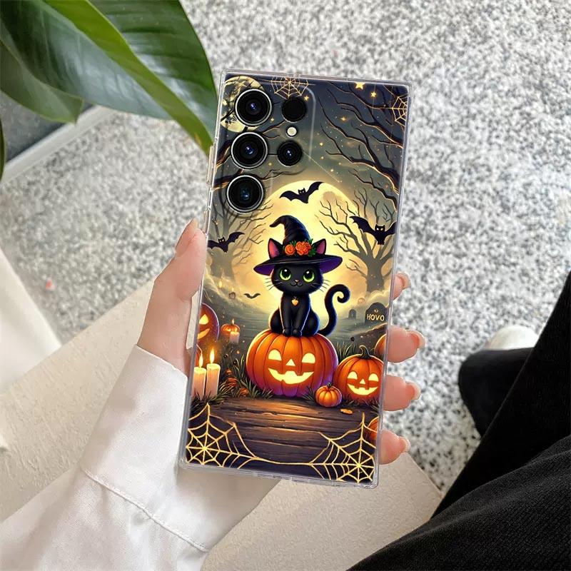 Happy Halloween Katze Kürbis S25FE Klare Hülle Für Samsung Galaxy S25 S24 S23 Ultra S20 S21 FE S22 Plus A56 5G A17 A07 Handyhülle