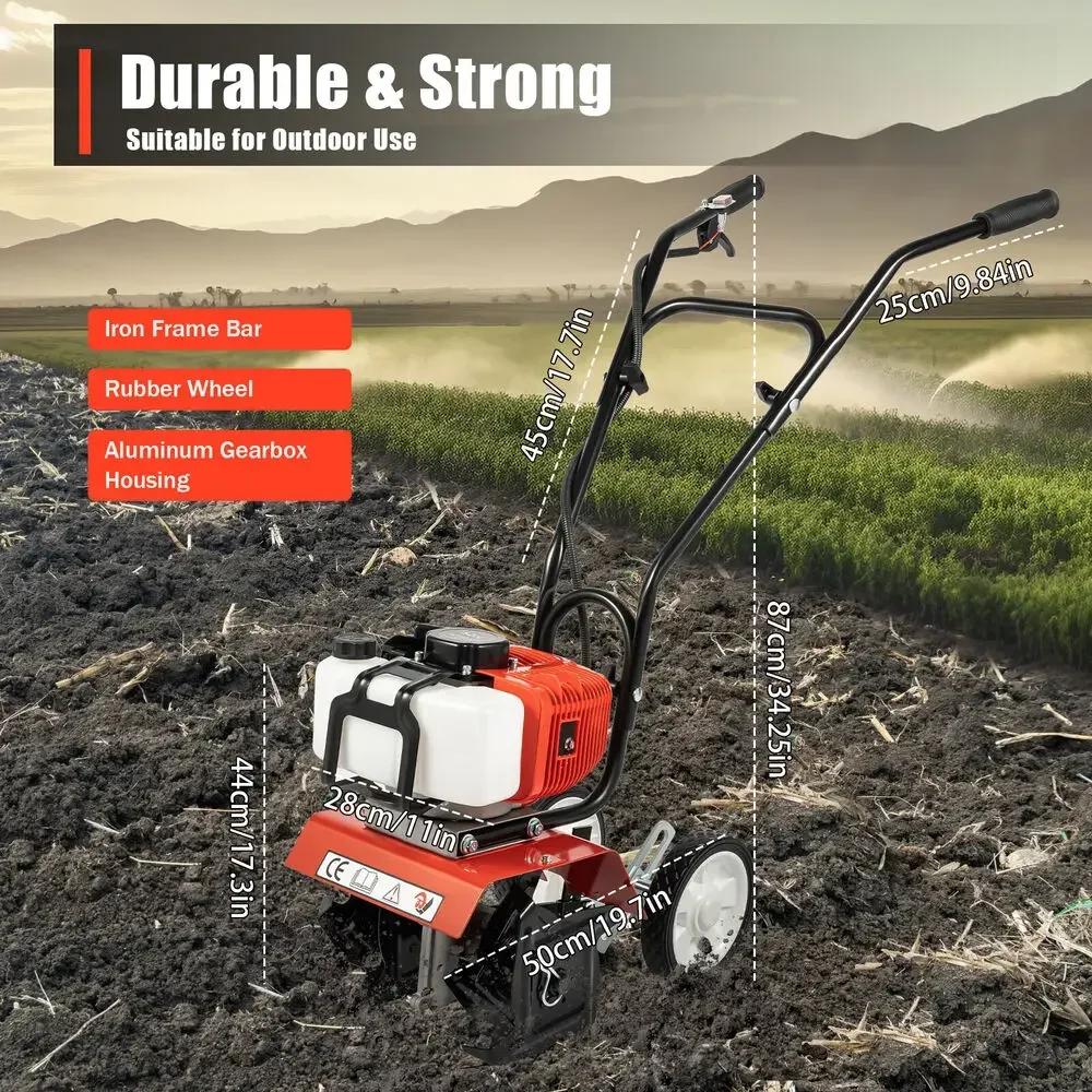 52CC 2-Stroke Gas Mini Tiller 1700W Compact Rototiller for Garden Soil Cultivation