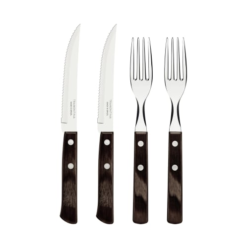 Tramontina 4-Piece Steak Knife and Fork Set, Dark, Dishwasher-Safe, Made in Brazil, Polywood, 29899/492 TRAMONTINA