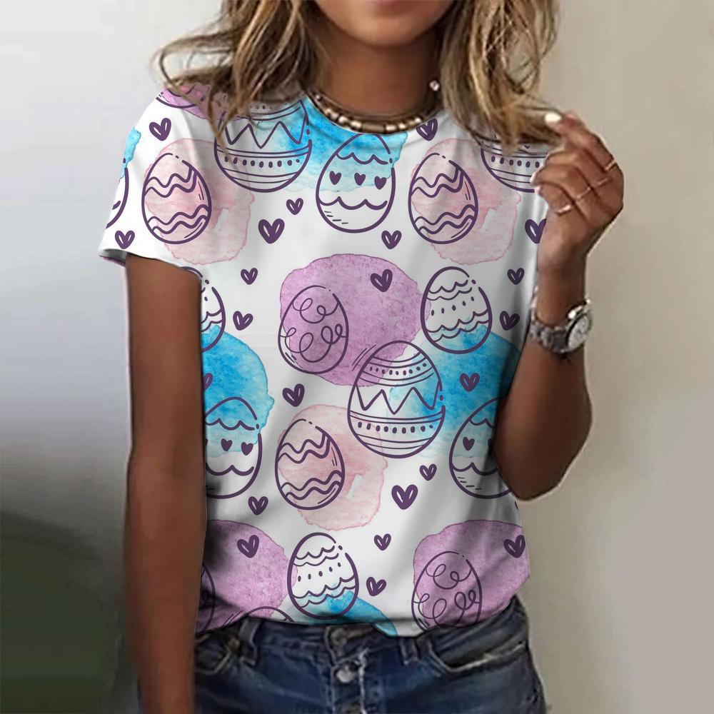 Easter Bunny Women's T-shirt Pattern Girls' Clothes Summer Round Neck Short Sleeve T-shirt Women's Street Wear Oversized Shirt