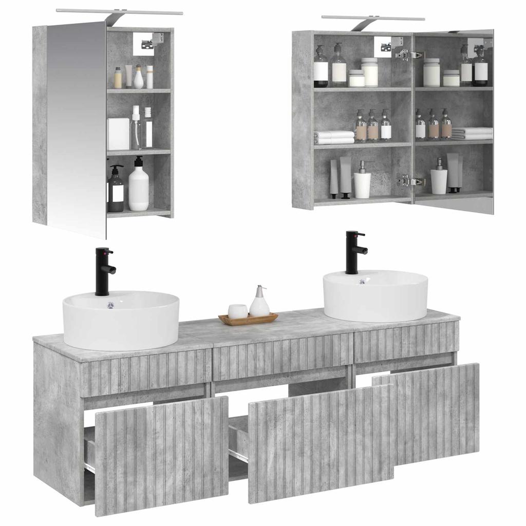 Bathroom Cabinet Set 5 Pcs Concrete Grey 50 X 14.5 X 70 Cm