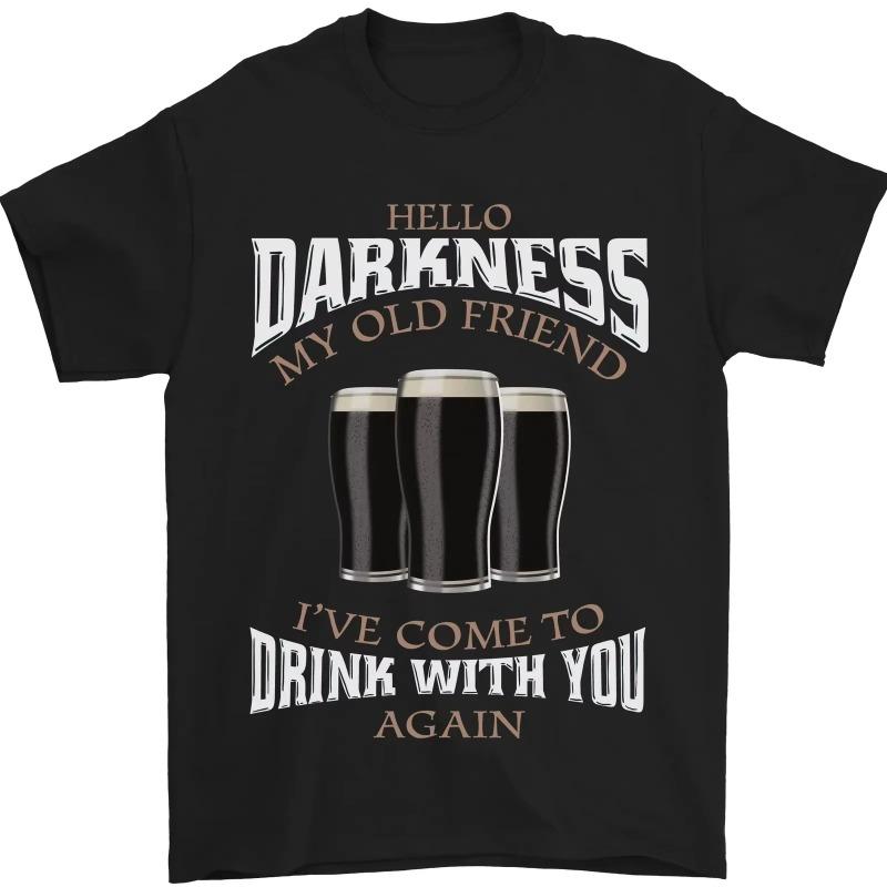2026 Hello Darkness My Old Friend Funny Guiness Graphic T Shirts for Mens Clothing Cotton Tees Vintage Tops Printed T-shirt S