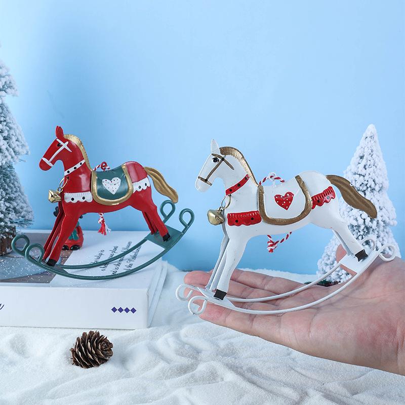 Vintage Iron Christmas Rocking Horse Ornament Creative Desktop Decorative Hanging Pendant Festive Holiday Home Crafts