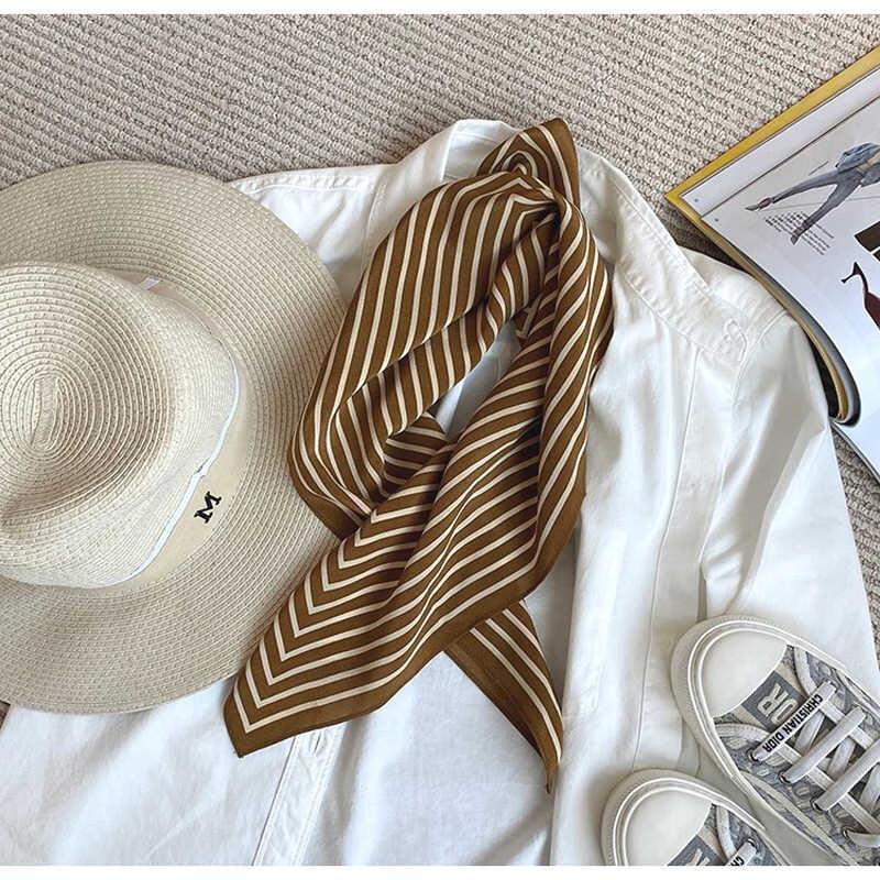 NINA SOLOR 57cm Versatile Striped Silk Square Scarf