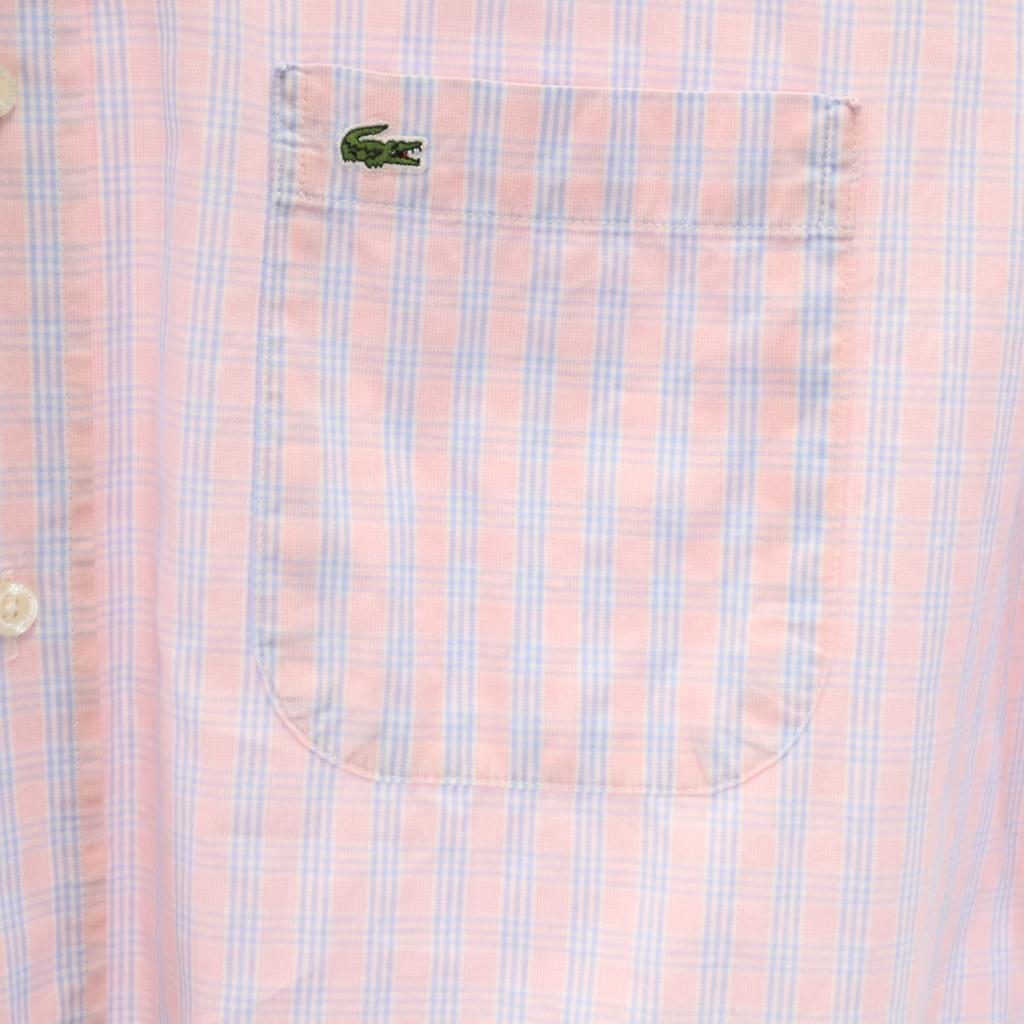 Lacoste Check Pattern Short Sleeve Button Down Shirt 43 Pink Men's Used