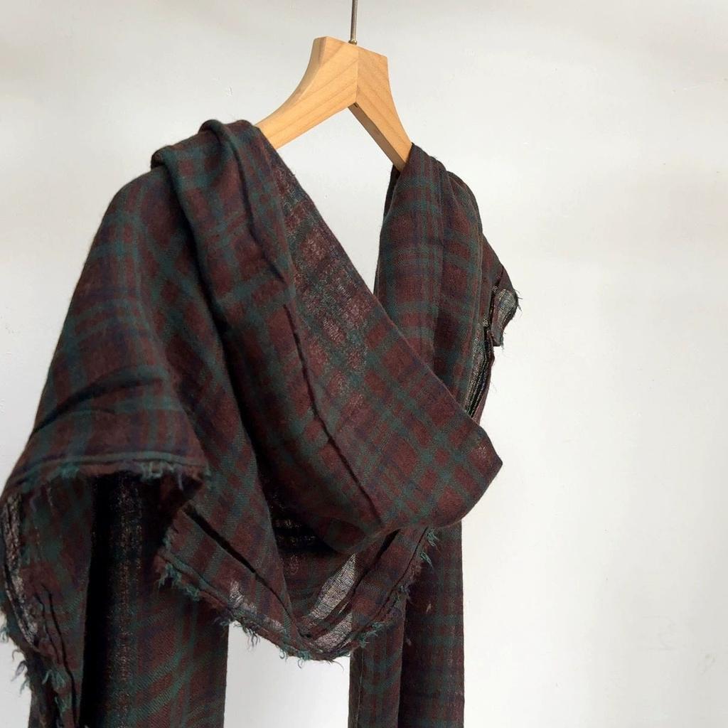 Retro British Wool Blended Scarf For Women Autumn And Winter Warm Plaid Scarf Outerdoor Stole Versatile Long Scarf 90*200Cm