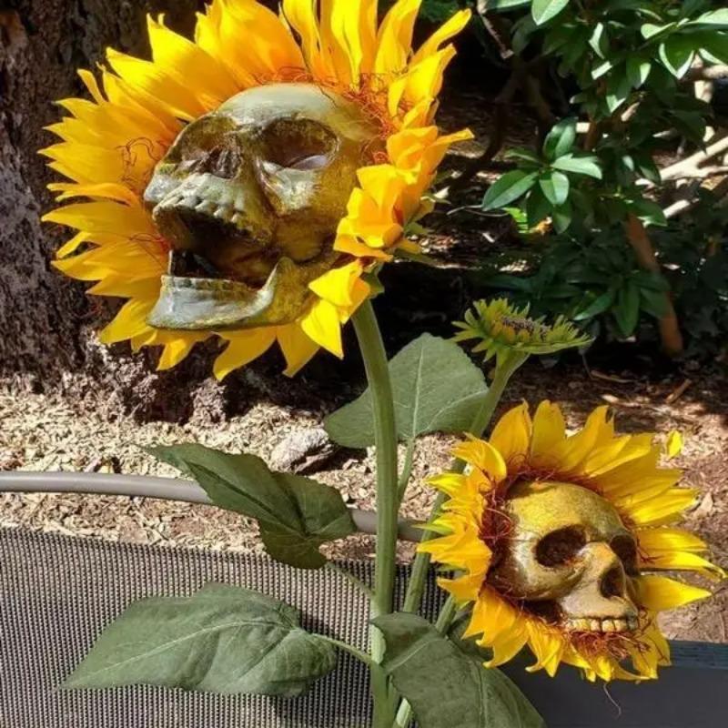 Sunflower Horror Skull Craft Decoration Simulation Flower Halloween Decoration Garden Simulation Flower Ornaments Gardening