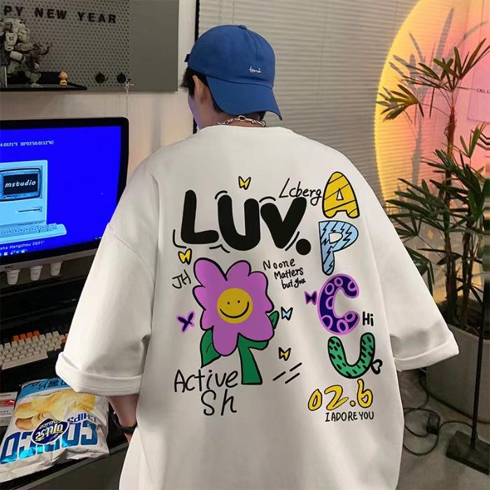 

2024 Graffiti Graphic Heavyweight Men s T-shirt, Trendy Loose Fit, Short Sleeve, Casual Streetwear. S