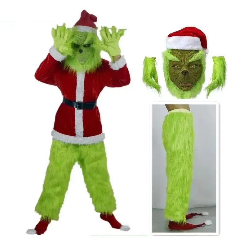 New Christmas Costume Cosplay Clothes Dress Up Santa Claus Weird Green Haired Monster Grinch Party Performance Costume