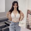 Lace Crochet Camisole With Chest Pad For Women Inner Outer Wearable Deep V Backless Casual Wild Corp Tops