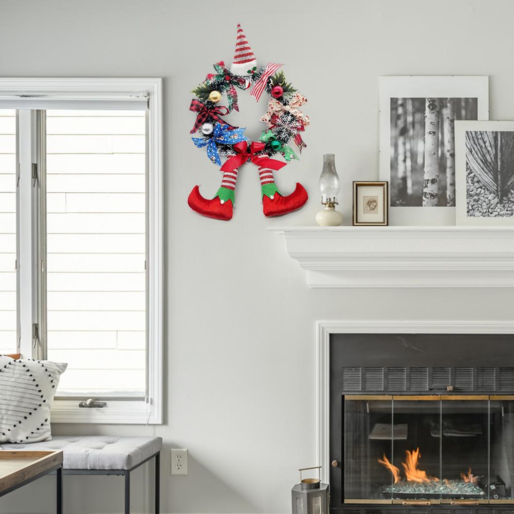 Christmas Wreath Front Door Decor Christmas Wreath with Clown Leg Decor Artificial Door Wreath