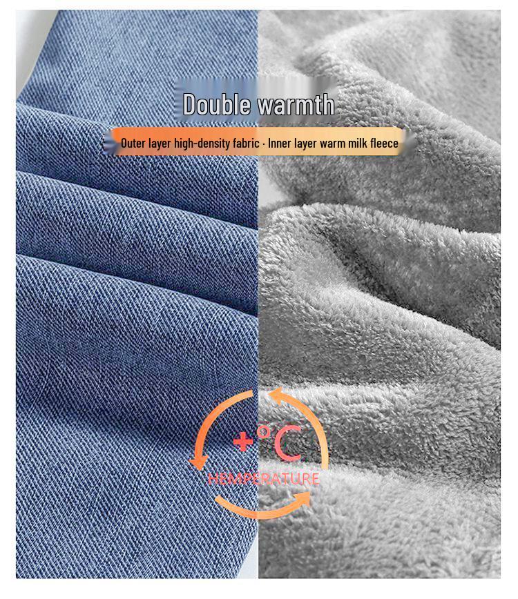 Women's Thickened High-Waisted Skinny Jeans, Double Button, Plus Velvet, Korean Style, Warm Stretchy Slim Fit Pencil Pants for Autumn/Winter
