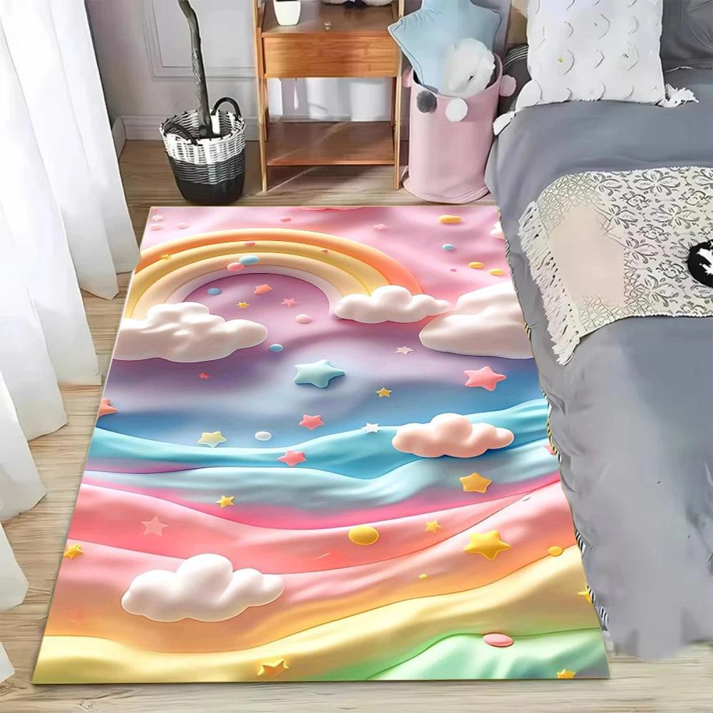 3D Cartoon Rainbow Shaggy Rug, Non-slip Soft Fluffy Area Carpet For Kids Bedroom Nursery Home Decor