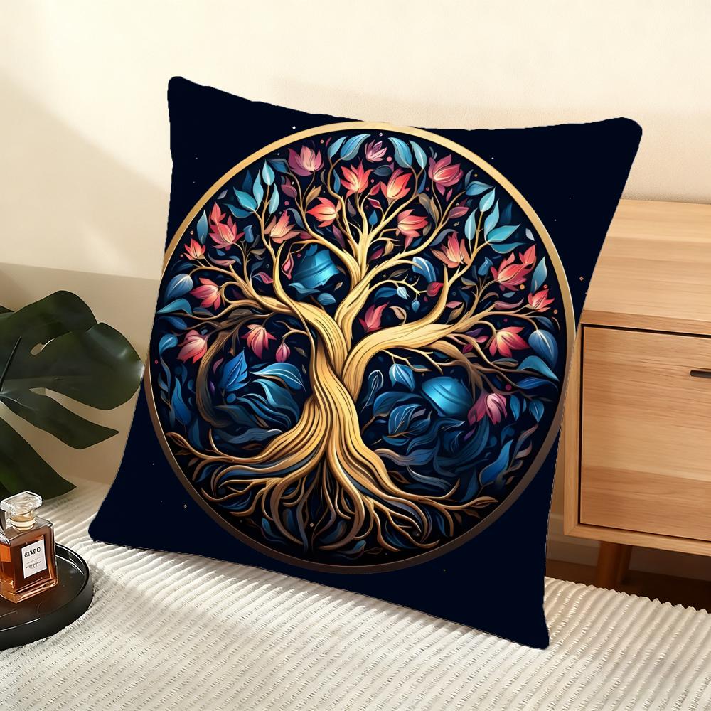 Tree of Life Plant Floral Cushion Cover Soft Short Plush Pillow Cover Smooth Cozy Texture Aesthetic Cushion Case Home Decor