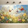 1. Vivid butterfly and wildflower grassland background  rich natural scenery of blue sky and white clouds