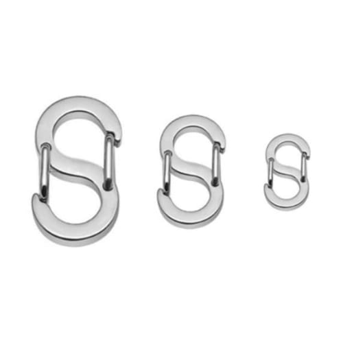 WORLD GOOD Ultra-Small Carabiners, Set of 4, S-Shaped Stainless Steel, Necklace Accessory, Micro Small Size, Total Length 11mm (0.42g)