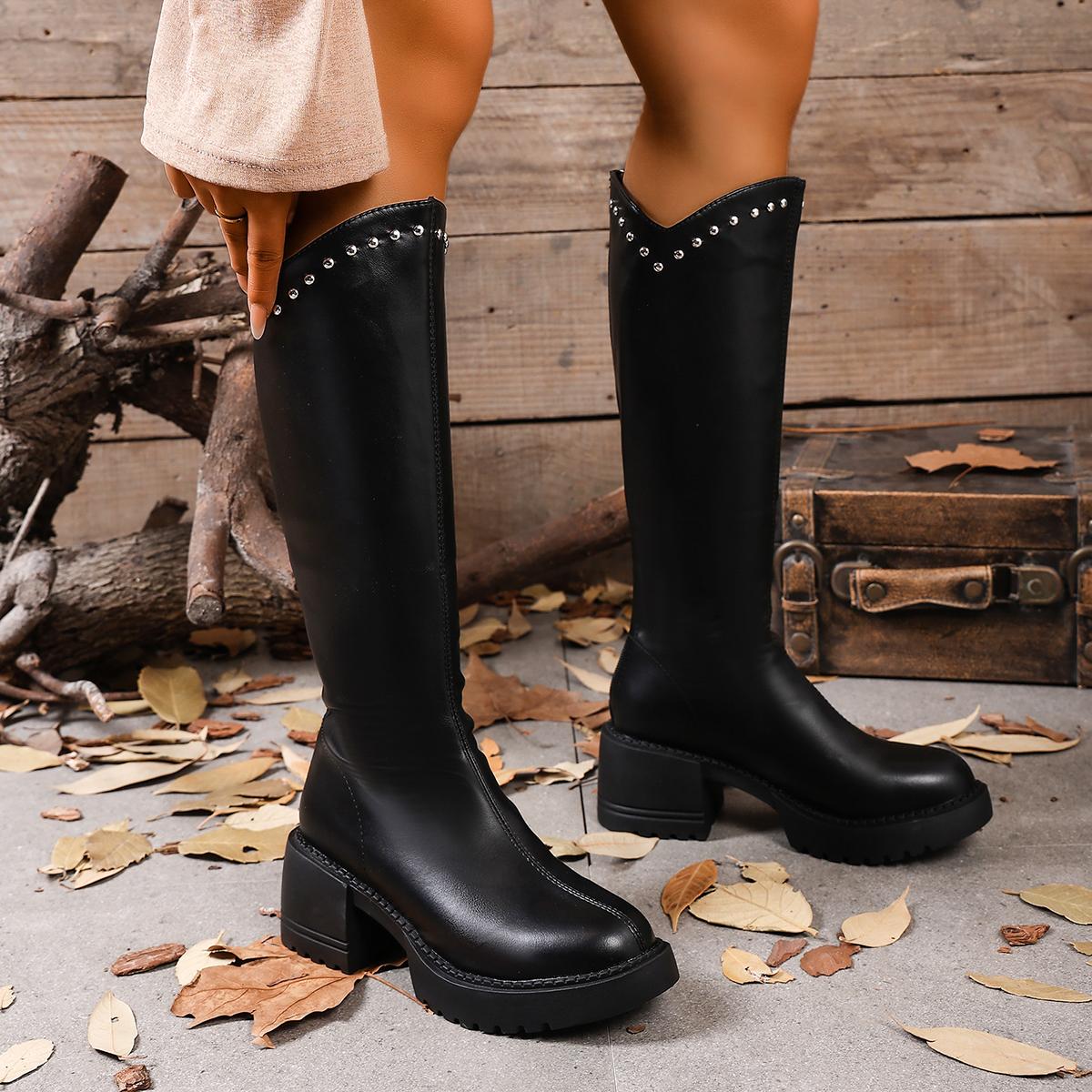 

Fashion Retro Brown Thick Bottom Long Riding Boots Women 2025 Winter Comfort Platform Thick Heel Western Cowboy Boots Knee High Booties 35 чёрный