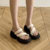 Set of toe drag women's shoes summer new fashionable versatile metal platform comfortable casual sandals shoes