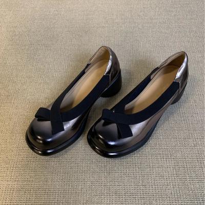 French Retro Leather Bow Light Mouth Single Shoes Women's Summer New Commuter Thick Heel Women's Shoes