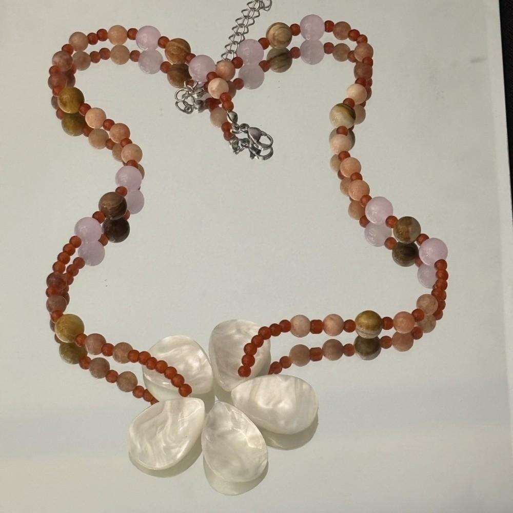 Boho Shell Flower Necklace Ocean Style Ocean Style Neck Chain Stone Pendant Necklace  Summer