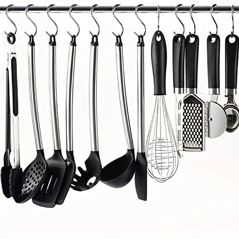 10pcs Stainless Steel S Shaped Hook Kitchen Bathroom Clothing Hooks Multi-functional Metal Hanging Hook