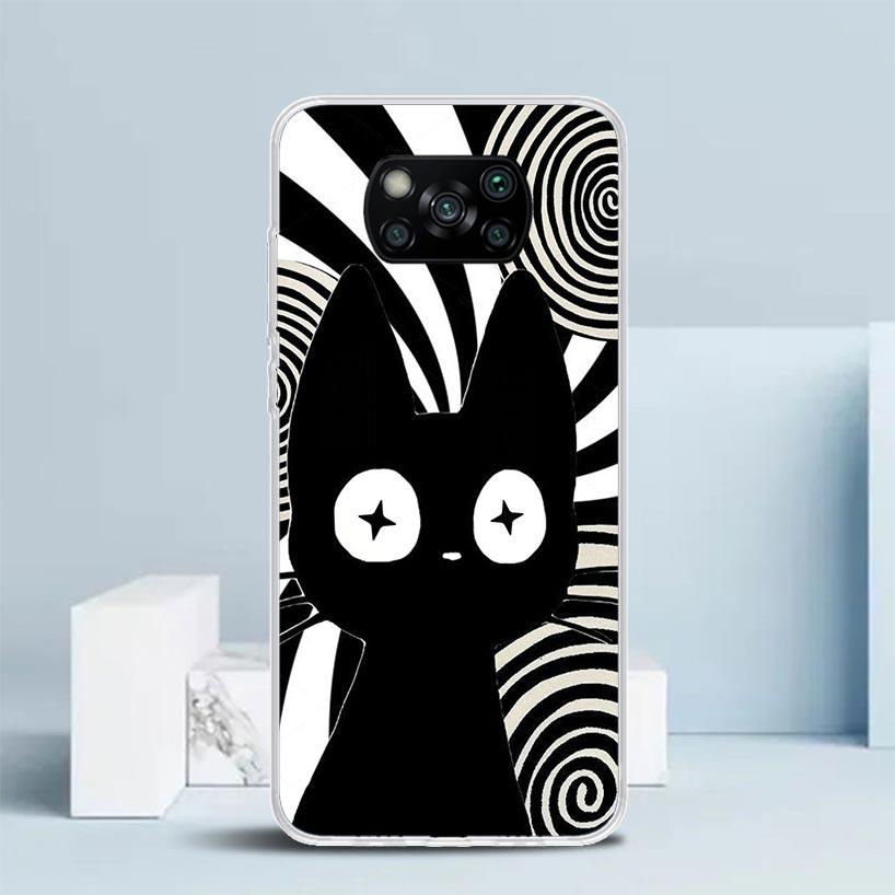 Cartoon Cute Black Cat Phone Case For Xiaomi Poco F7 Ultra X5 X6 X7 Pro M7 Redmi 15C 15 13C 13 12C 12 10C 10 10A 9 9C 9A 9T Cove