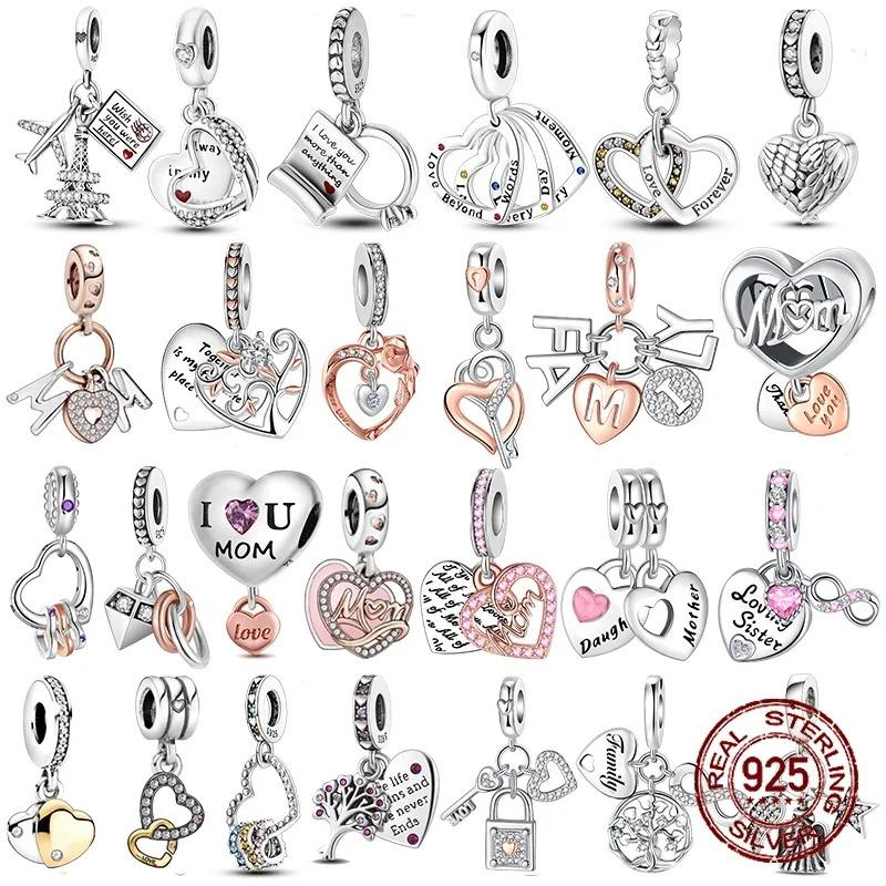 925 Silver Heart Mum Dangle Dream Catcher Charm DIY Jewelry For Women Original Bracelet Beads