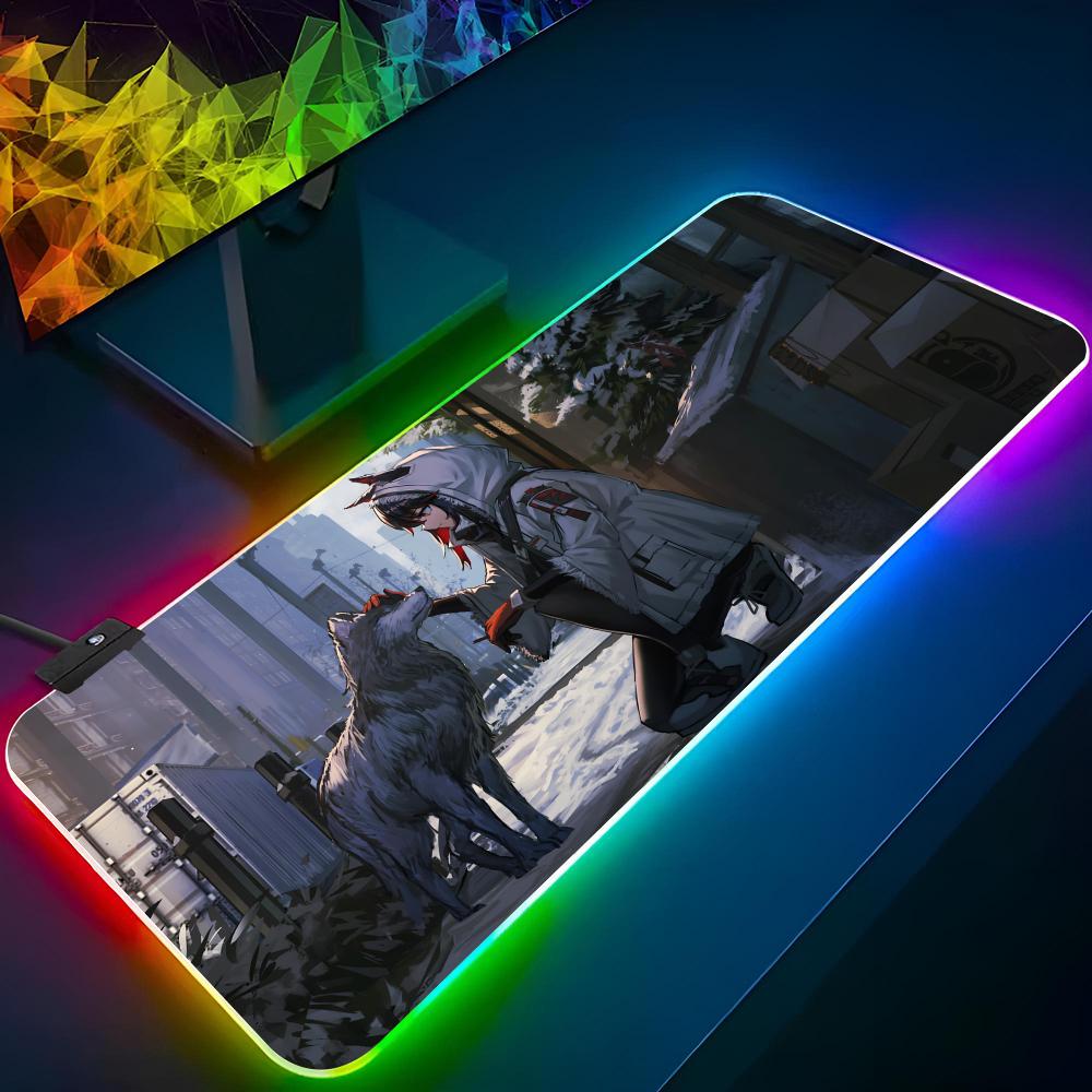Arknights Mouse Pad Gaming Rgb Mousepad Backlit Cool Keyboard Gamer Girl Xxl Laptop Mat Table Pads Deskpad