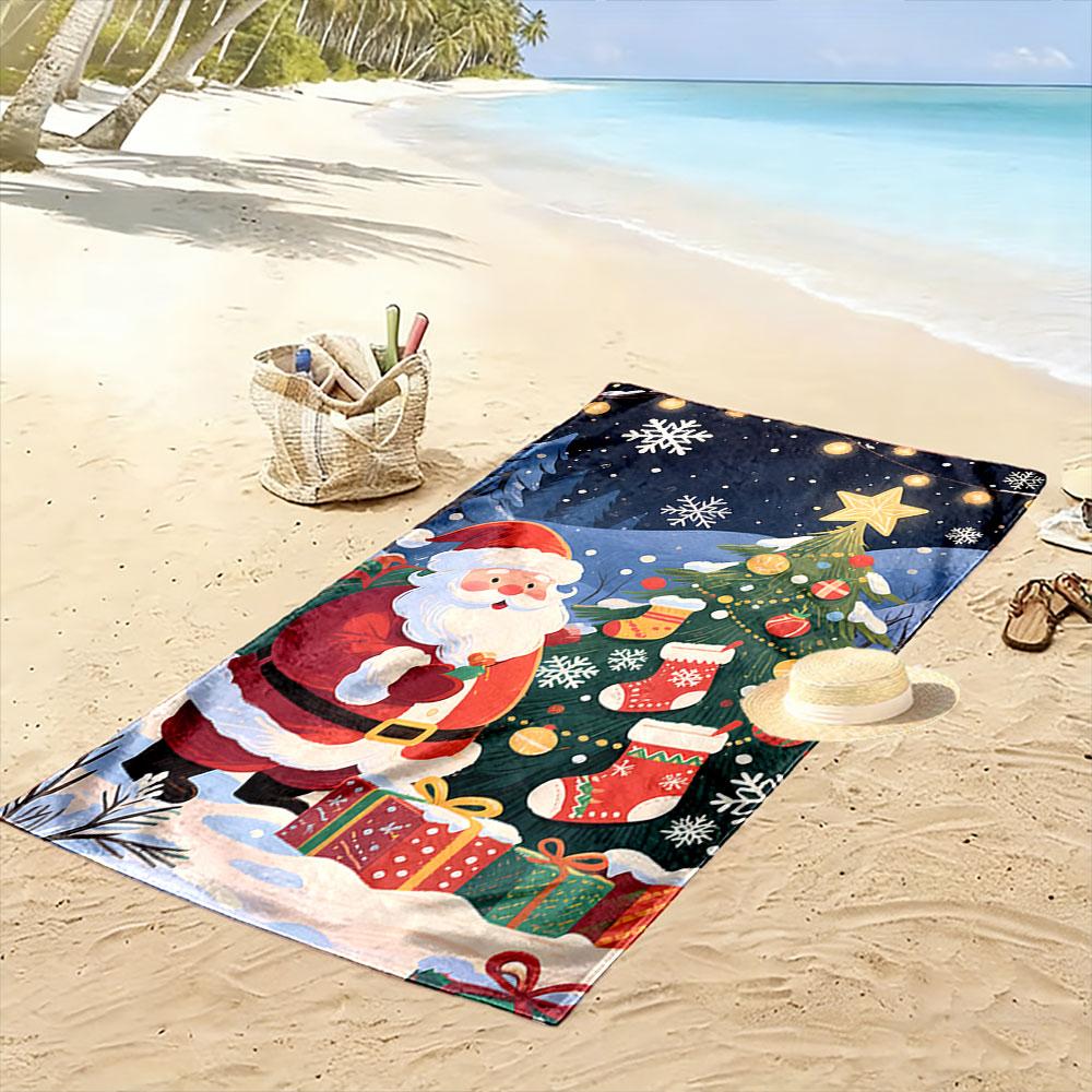 Festive winter holiday cheer Print beach towel, quick drying, suitable for travel, outdoor sports, jogging, the beach and swimming, gift