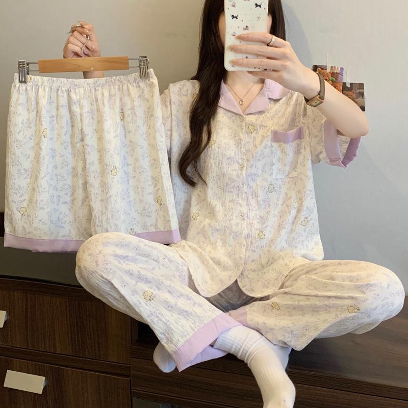 Leopard Print Love Heart Short Sleeve Pajama Set: Women's Summer Cloud Cotton Three-Piece Loungewear