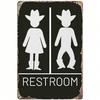 Vintage Western Toalett Skylt, 12x8 Tum Rustik Metall Väggdekor, Förväderad Badrumsväggkonst med Cowboy & Cowgirl Design,