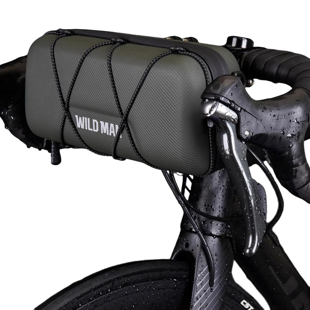 WILD MAN Hard Case Bicycle Handlebar Bag Elastic Drawstring Cycling Handlebar Bag for Bikes - Pack/Front Road/Mountain (GD8, Black) [Used]