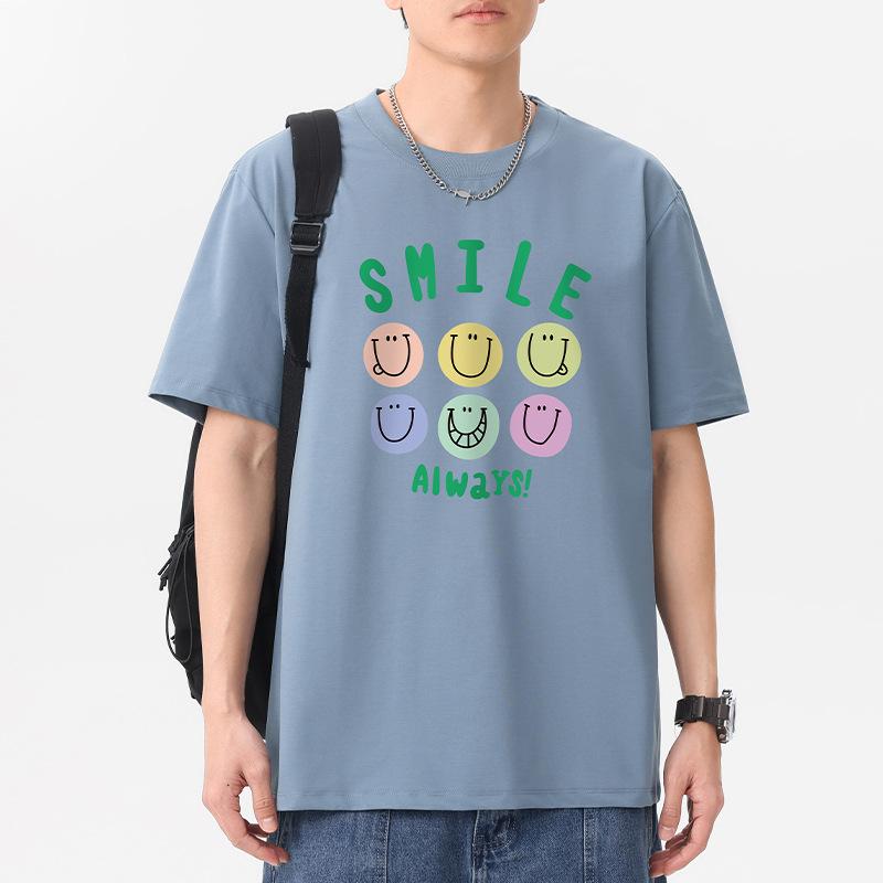 12 Colors Plus Size Always Smile Men's Short Sleeves T-Shirt 100% Cotton Streetwear Tee