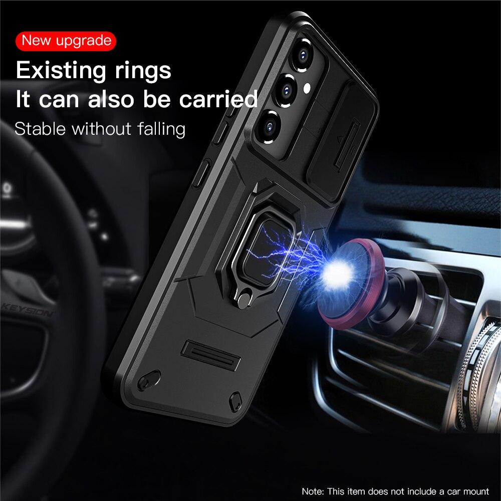 KEYSION Shockproof Case for Samsung A54 5G A34 A24 A14 Slide Camera Lens Protection Ring Stand Phone Cover for Samsung A14 LTE