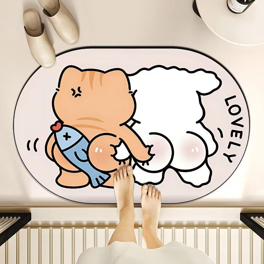 Cartoon Bathroom Floor Mats Water Absorption  Dirt Resistance  Anti Slip Diatom Mud Cushion Bathroom Entrance Door Mat