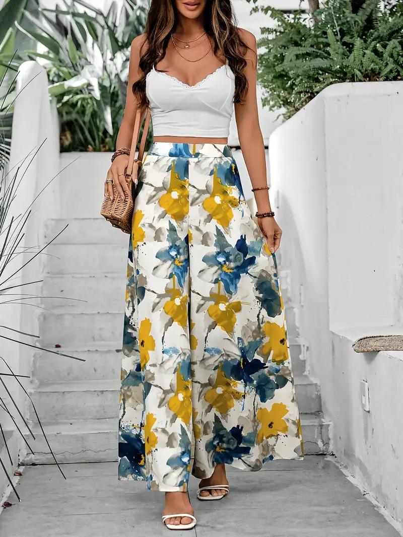 2025 Women s Floral Wide-Leg Pants - Spring & Autumn Casual Versatile Style Small