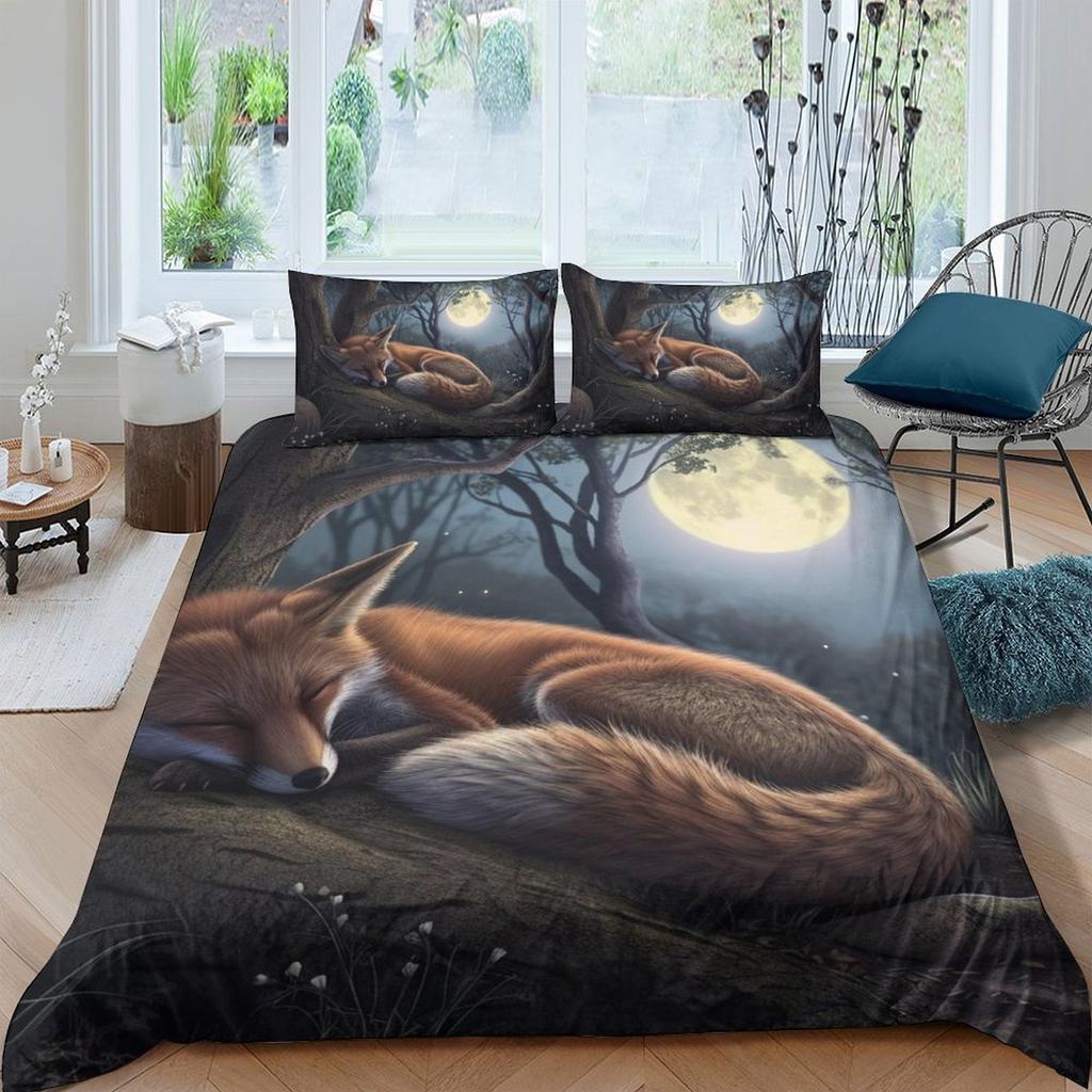 Fuchs-Print Bettbezug Bettwäsche Set Deckenbezüge Für Kinder Kinder Und Erwachsene Warm Weich Bequem Atmungsaktiv